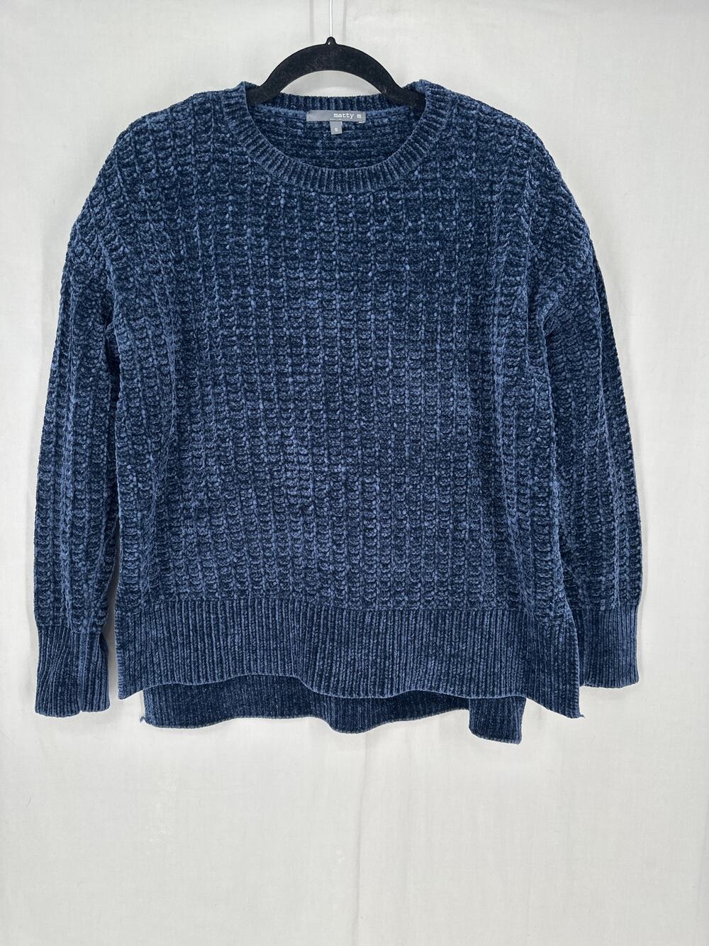 Matty M Sweater Womens Small Navy Blue Chenille Pullover Soft Cozy Crewneck